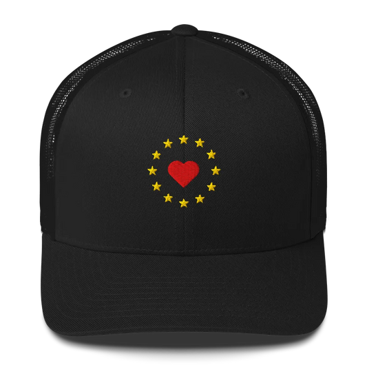 Black "Show the Love for EU" Trucker Cap Front View