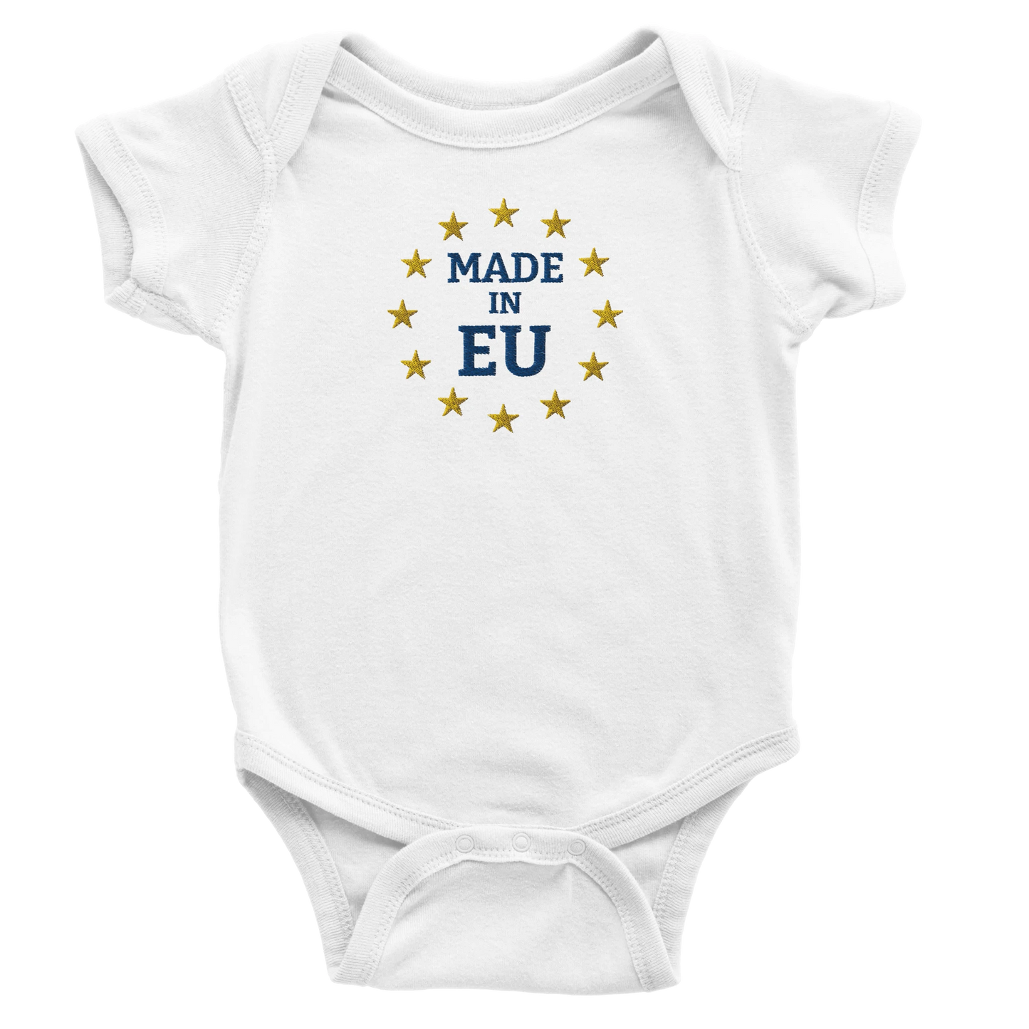 "Made in EU" Embroidered Baby Bodysuit / White