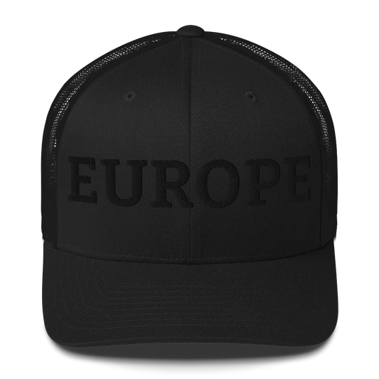 Monochrome Black "EUROPE" Trucker Cap Front View