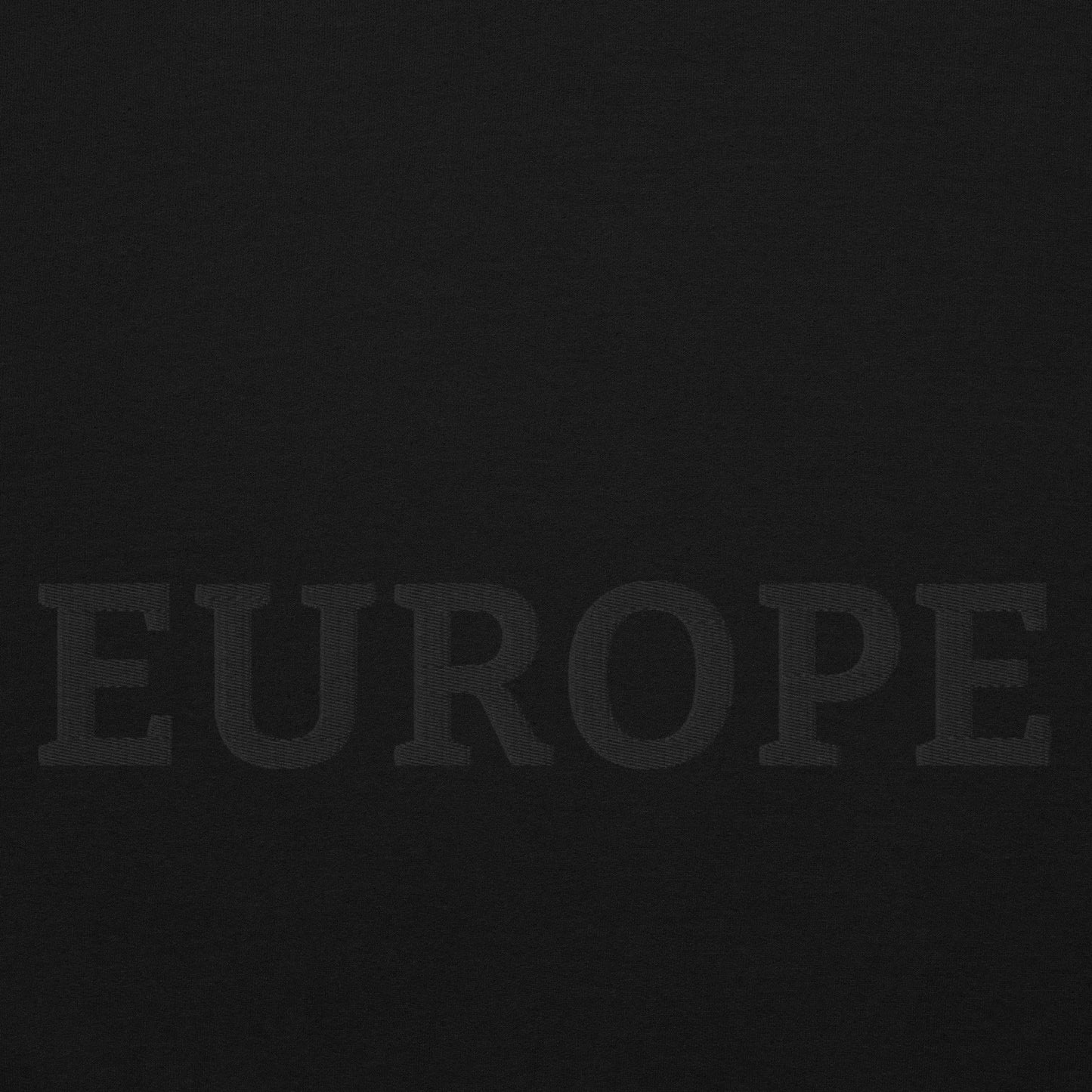 Monochrome Black "EUROPE" Unisex Sweatshirt Design Close-Up View