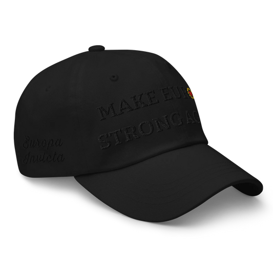 Monochrome Black "Make Europe Strong Again" / MESA Cap with "Show the Love for Europe" emblem in full color Right Front View