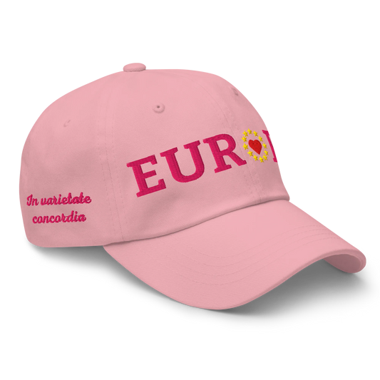 Monochrome Pink "EUROPE" Cap with "Show the Love for Europe" emblem in full color Right Front View