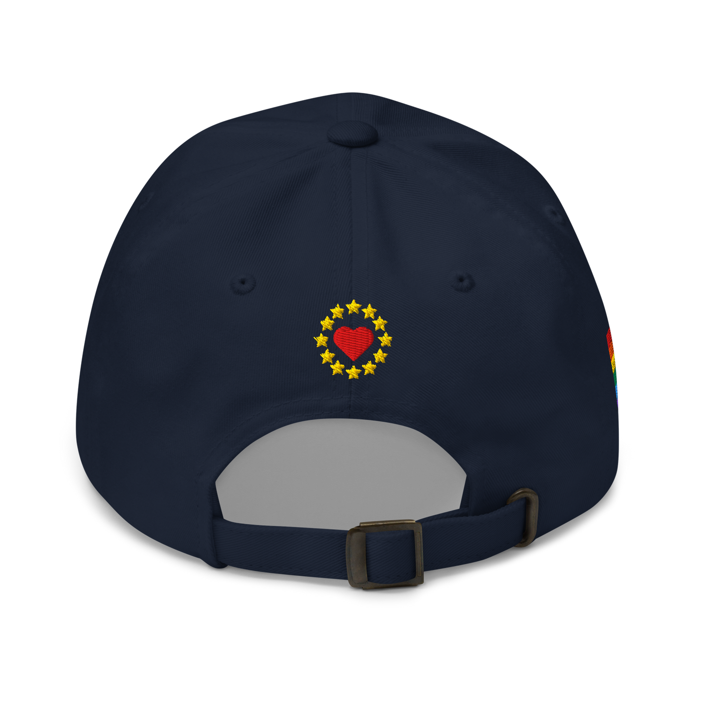 Navy Blue MEGA Hat with Rainbow LGBTQ flag Back View