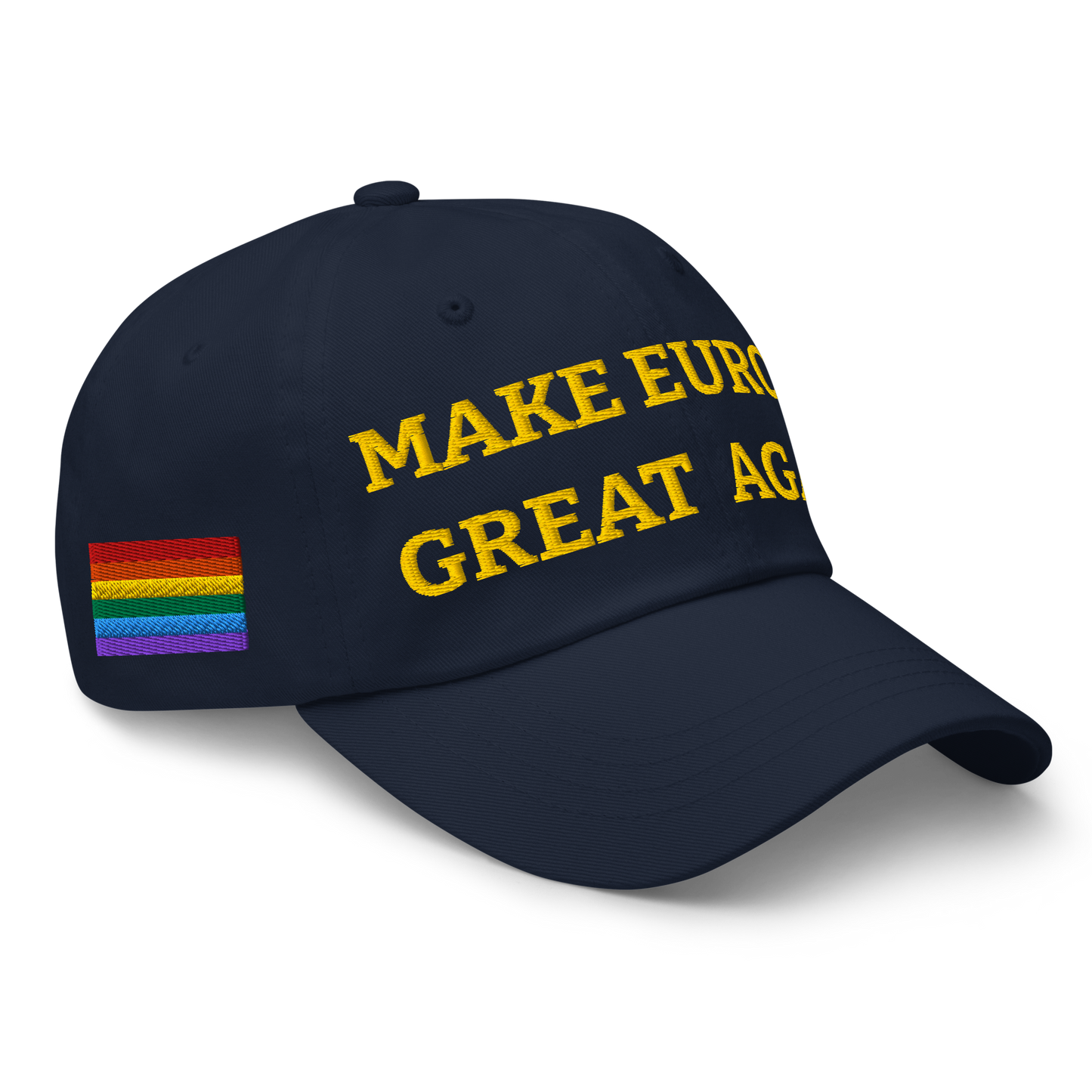 Navy Blue MEGA Hat with Rainbow LGBTQ flag Right Front View