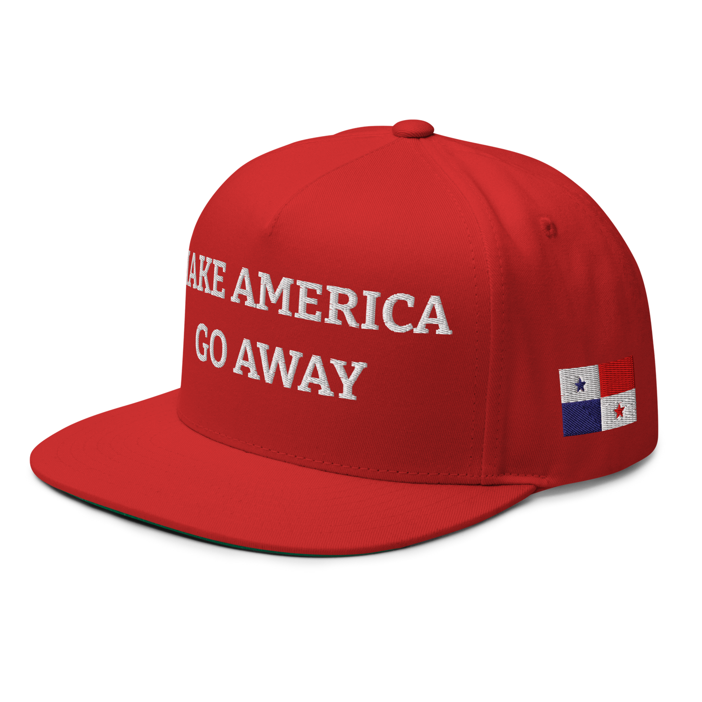 Red anti-MAGA hat with National Flag of Panama Left Front View