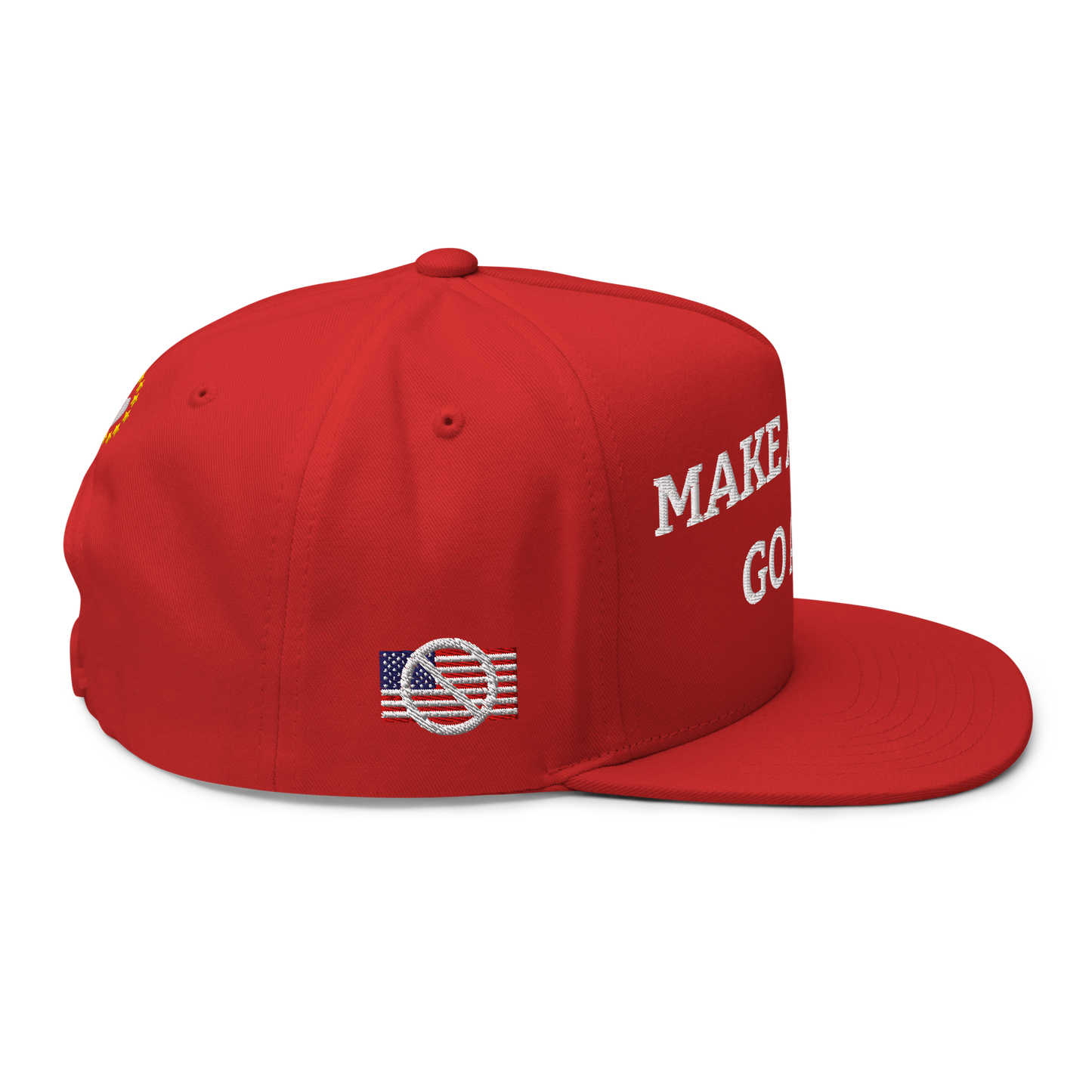 Red anti-MAGA hat with National Flag of Panama Right View