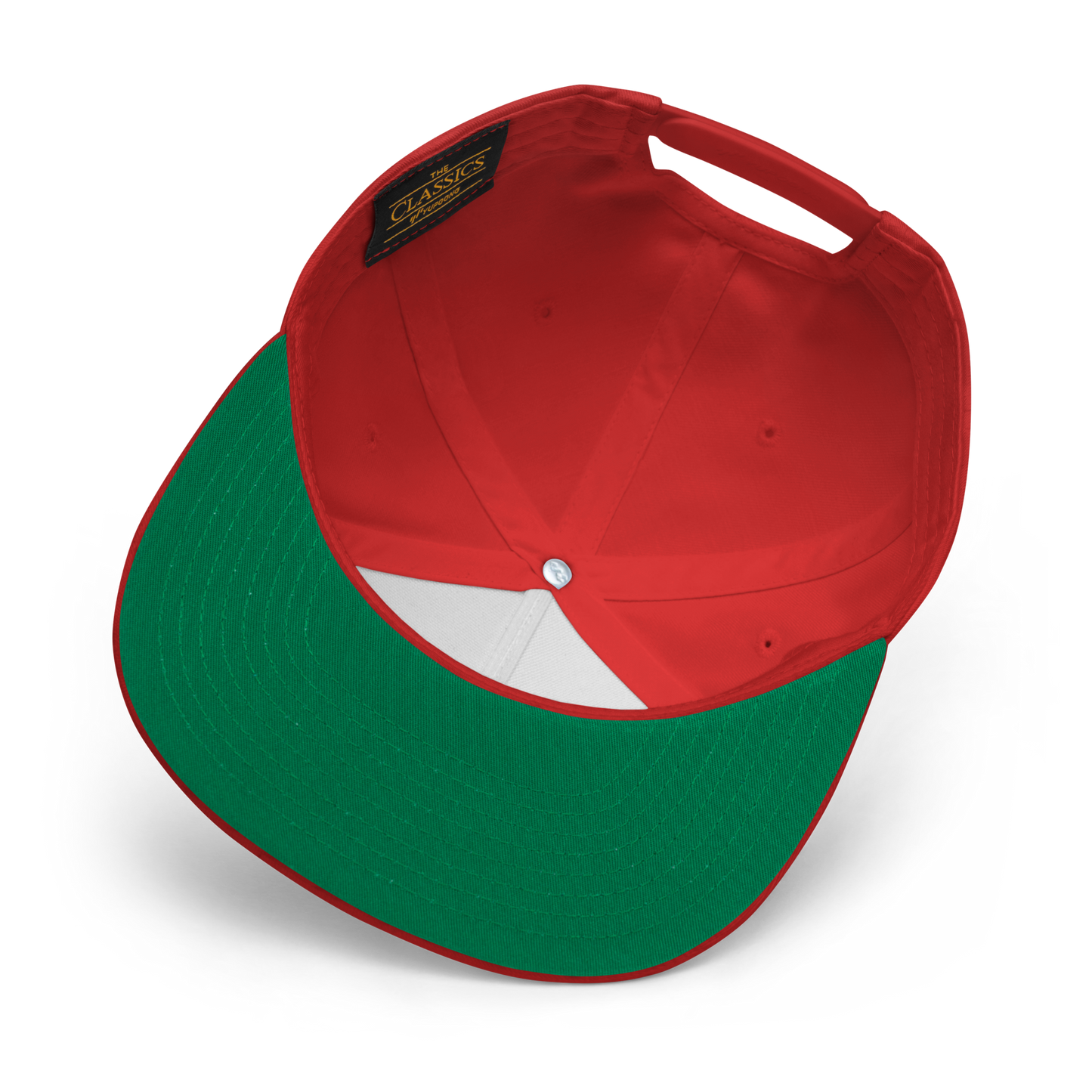 Red anti-MAGA hat with National Flag of Panama Underside View