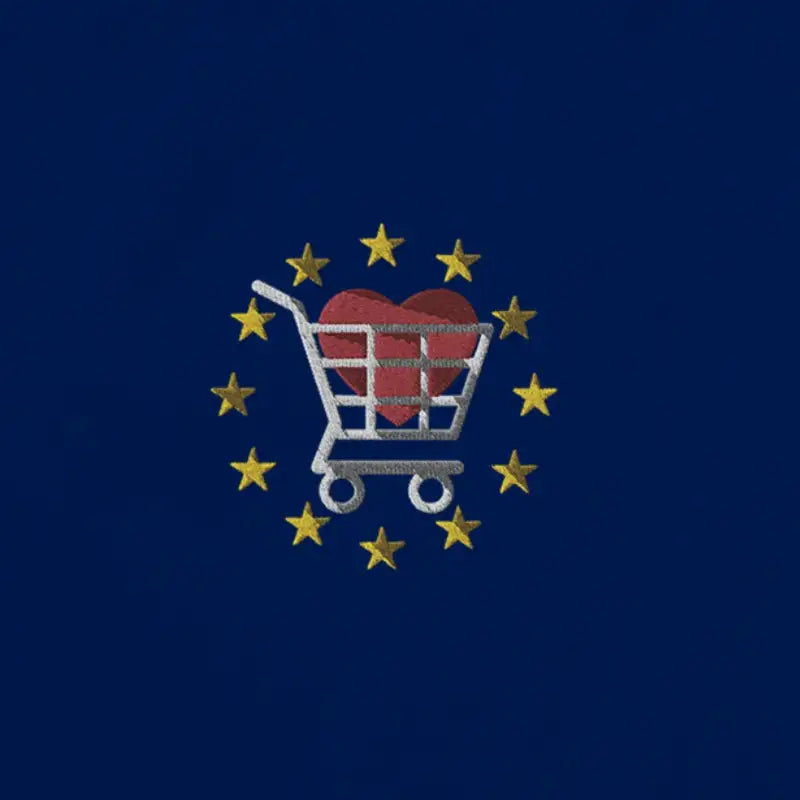 Navy Blue "Buy European" Embroidered Tote Bag close-up