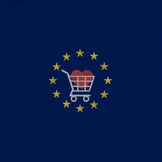 Navy Blue Buy from EU Embroidered Tote Bag design close-up