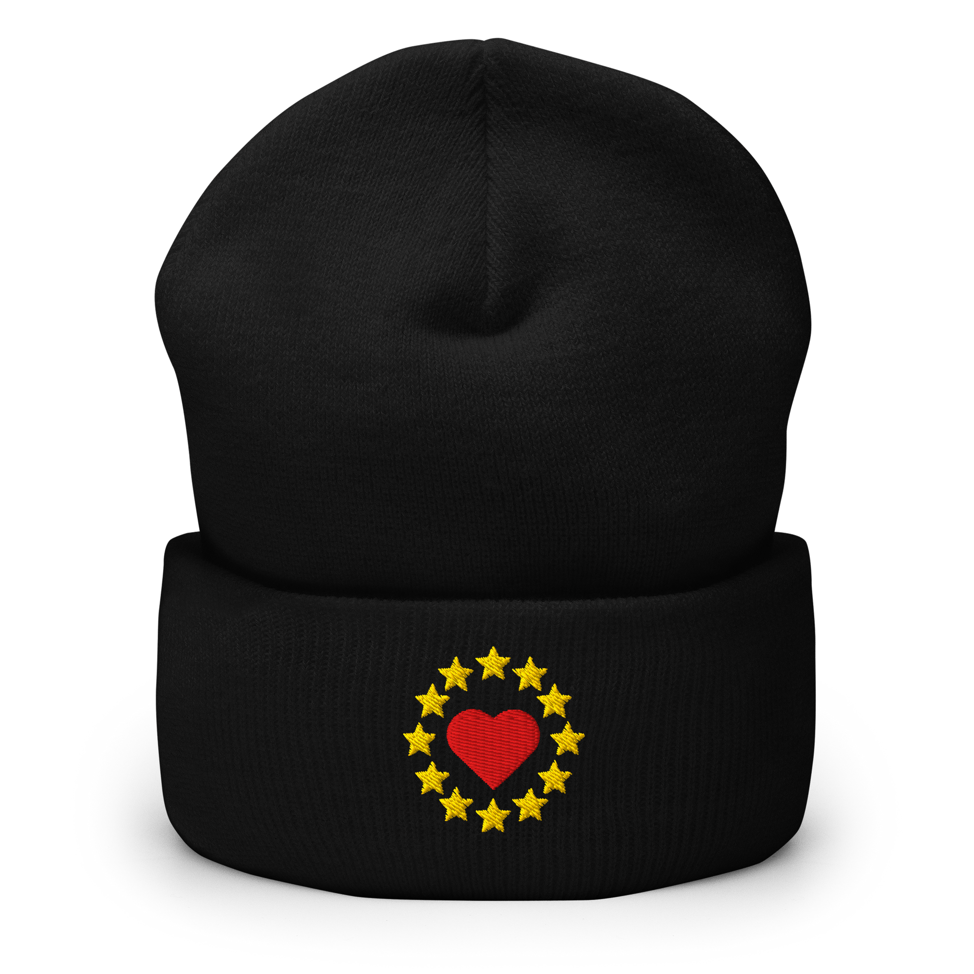 Black "Show the Love for EU" Cuffed Beanie Front View