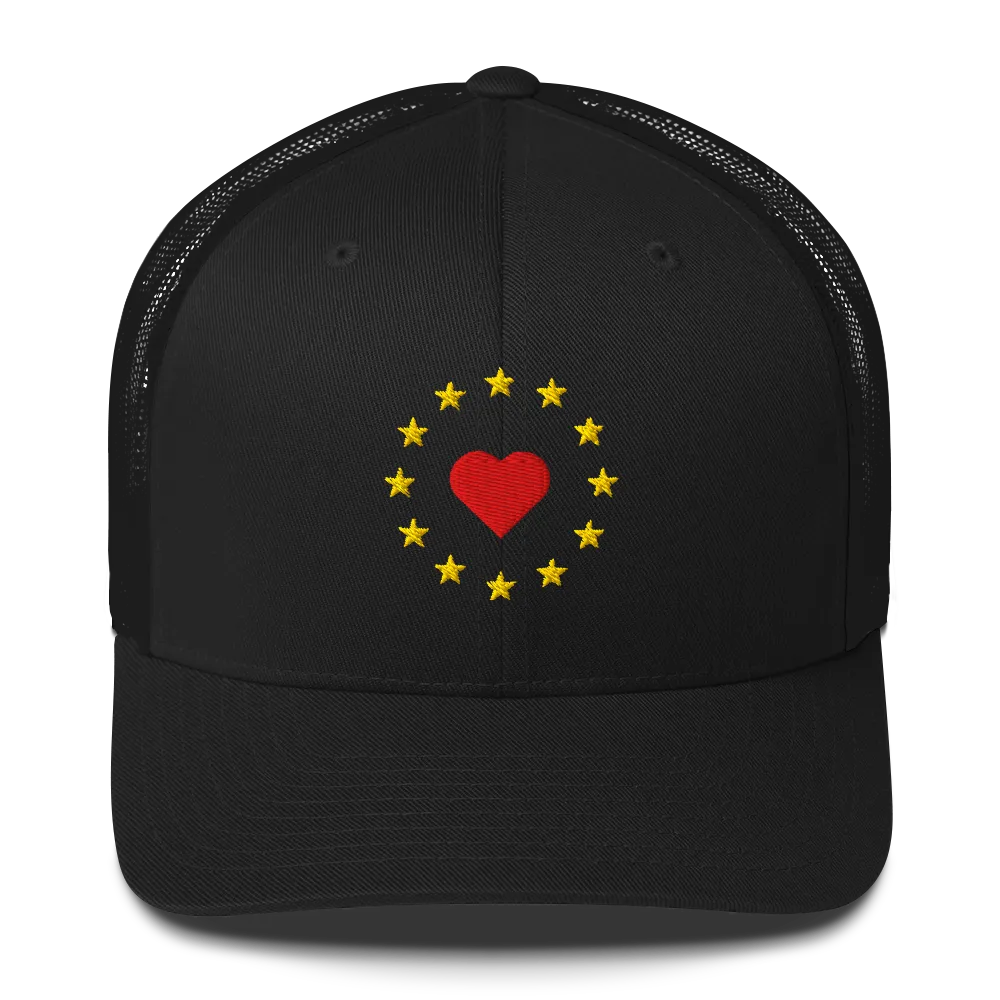 Black "Show the Love for EU" Trucker Cap Front View