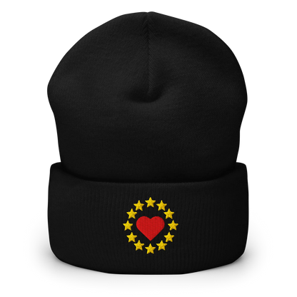 Black "Show the Love for Europe" Cuffed Beanie Front View