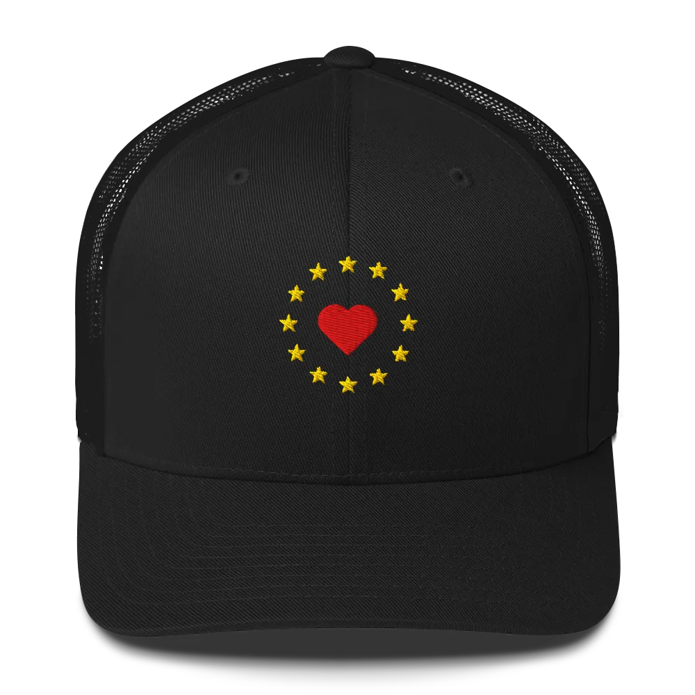 Black "Show the Love for Europe" Trucker Cap Front View