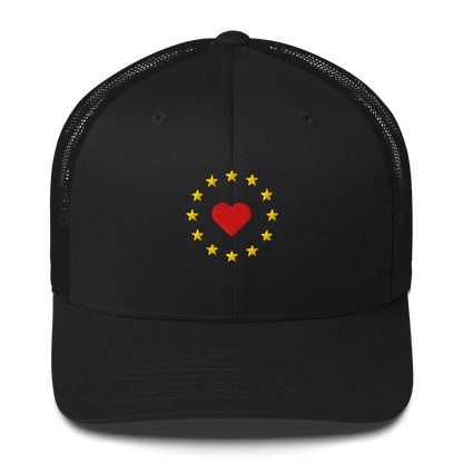 Black "Show the Love for Europe" Trucker Cap Front View