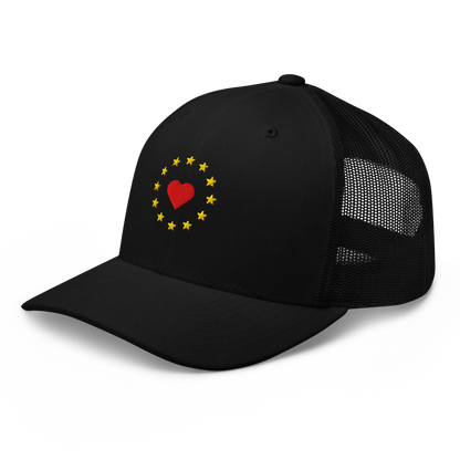 Black "Show the Love for Europe" Trucker Cap Left Front View