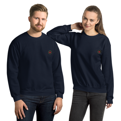 Male and Female Models with Navy Blue "Show the Love for EU" Unisex Sweatshirt