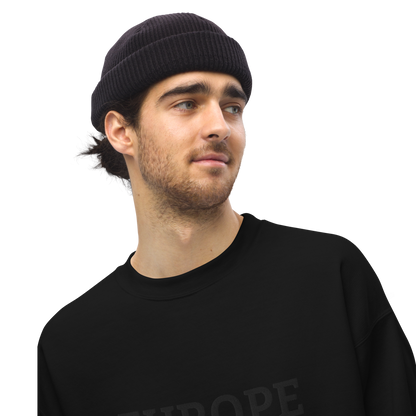 Male Model with Monochrome Black "EUROPE" Unisex Sweatshirt