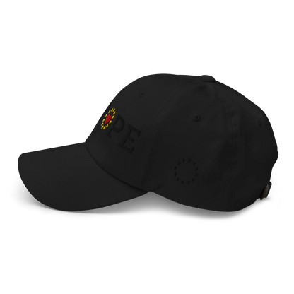 Monochrome Black "EUROPE" Cap with "Show the Love for EU" emblem in full color Left View
