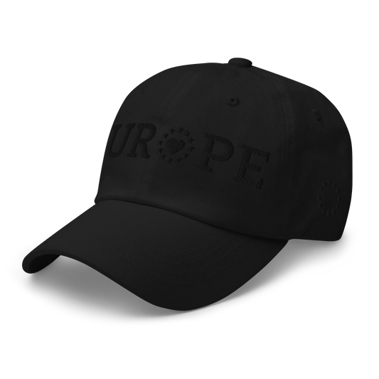 Monochrome Black "EUROPE" Cap with "Show the Love for EU" emblem Left Front View