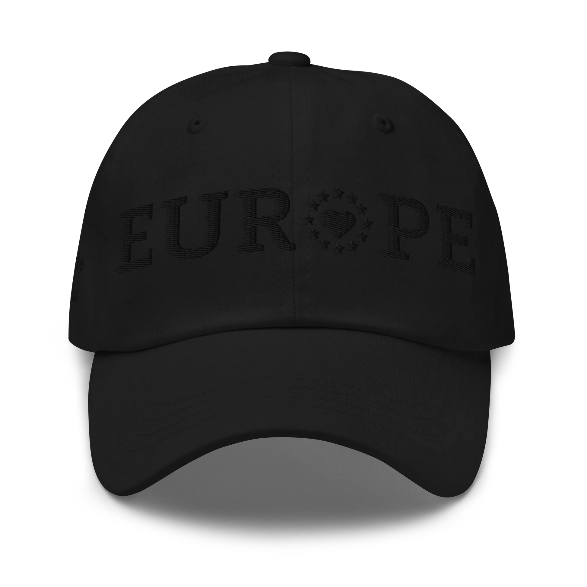 Monochrome Black "EUROPE" Cap with "Show the Love for Europe" emblem Front View