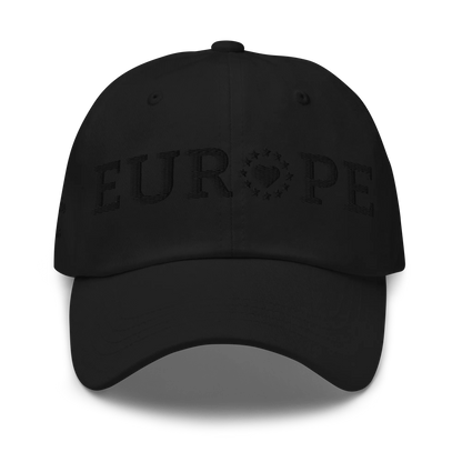 Monochrome Black "EUROPE" Cap with "Show the Love for Europe" emblem Front View