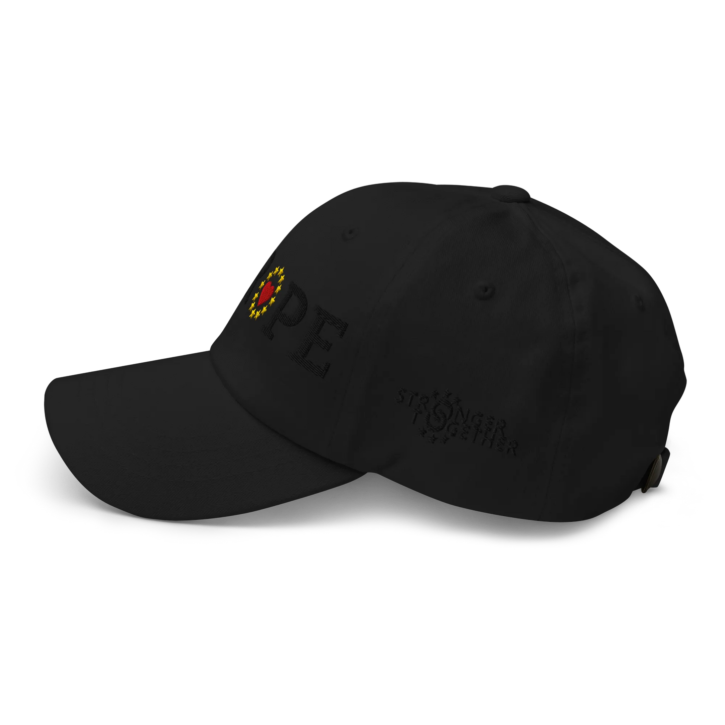 Monochrome Black "EUROPE" Cap with "Show the Love for Europe" emblem in full color Left View
