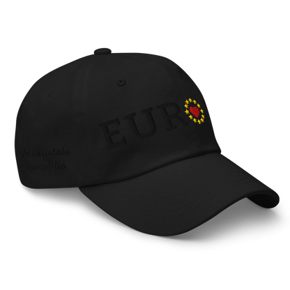 Monochrome Black "EUROPE" Cap with "Show the Love for Europe" emblem in full color Right Front View