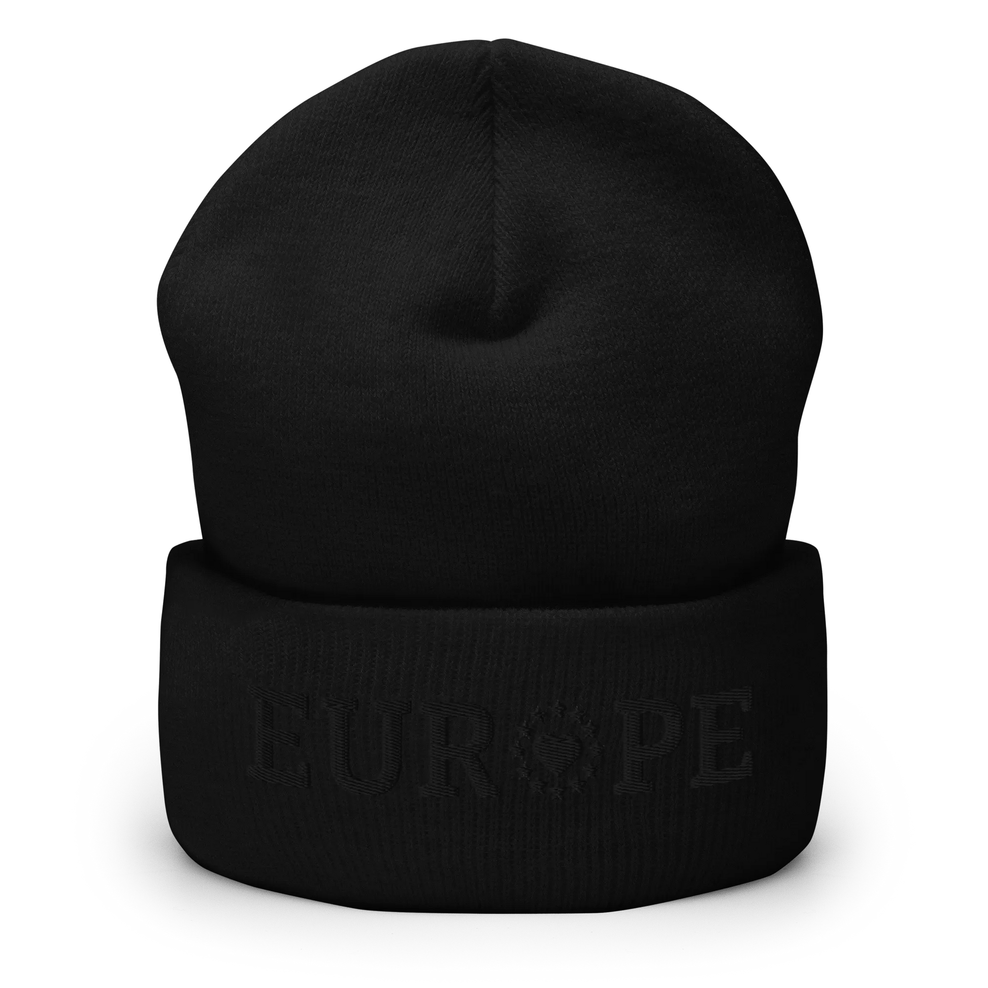 Monochrome Black "EUROPE" Cuffed Beanie with "Show the Love for Europe" emblem Front View