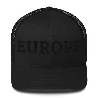 Monochrome Black "EUROPE" Trucker Cap Front View