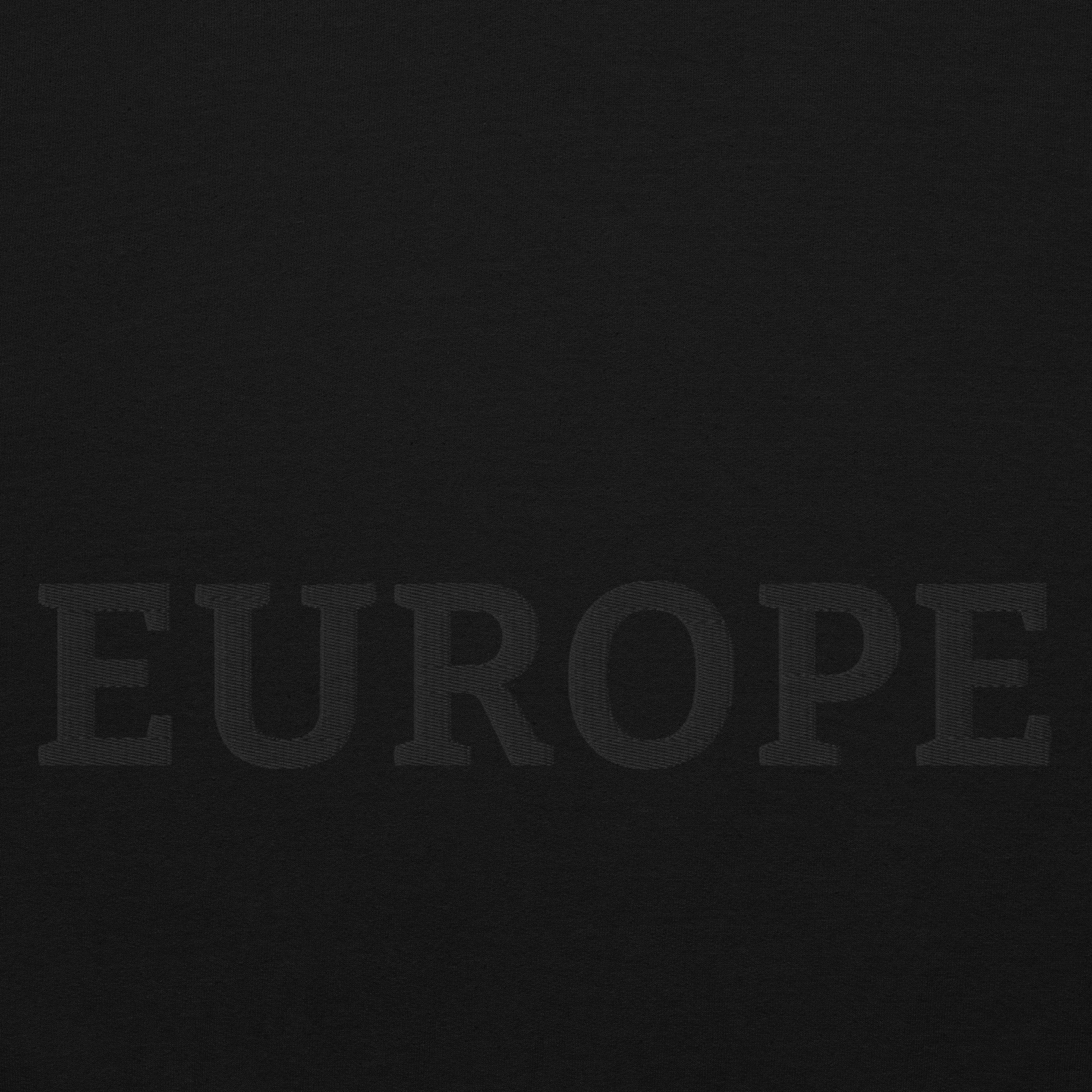 Monochrome Black "EUROPE" Unisex Sweatshirt Design Close-Up View