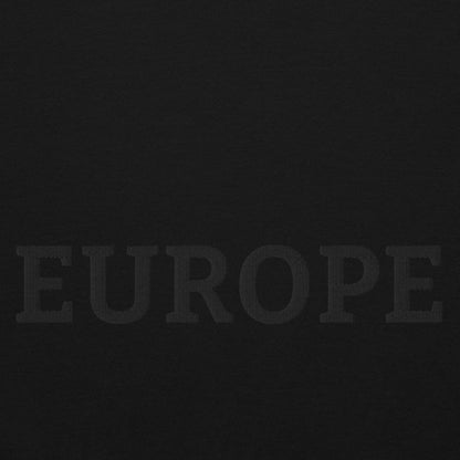 Monochrome Black "EUROPE" Unisex Sweatshirt Design Close-Up View