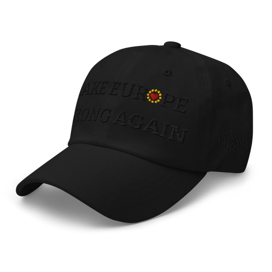 Monochrome Black "Make Europe Strong Again" / MESA Cap with "Show the Love for Europe" emblem in full color Left Front View