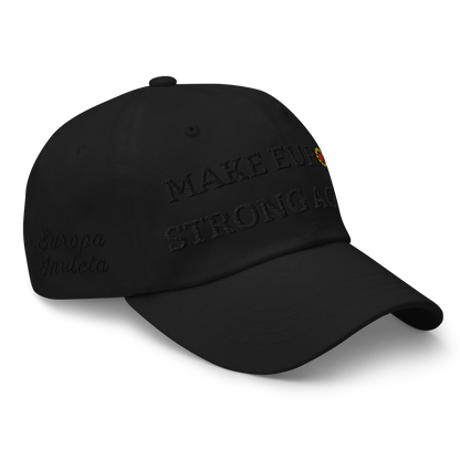 Monochrome Black "Make Europe Strong Again" / MESA Cap with "Show the Love for Europe" emblem in full color Right Front View