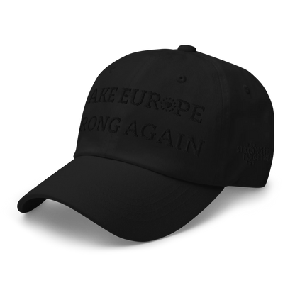 Monochrome Black "Make Europe Strong Again" / MESA Cap with "Show the Love for Europe" emblem Left Front View