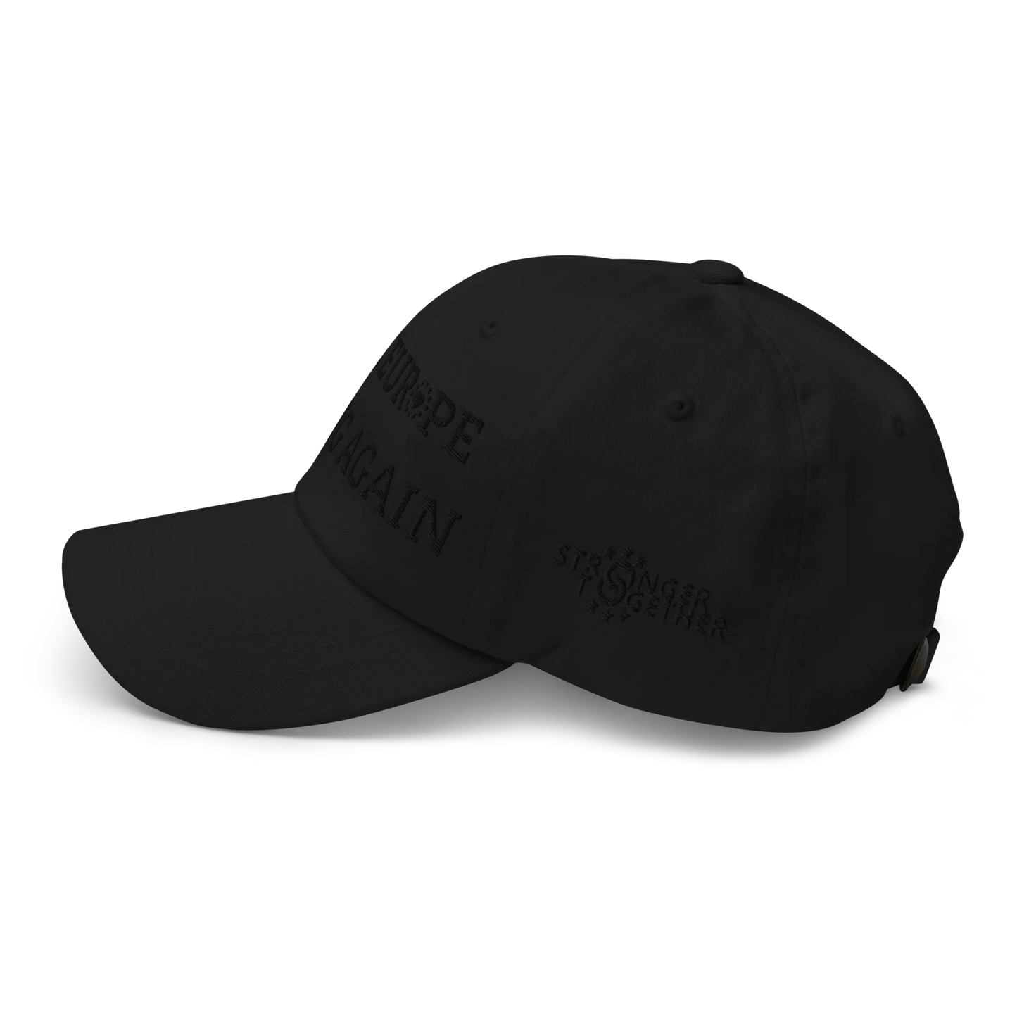 Monochrome Black "Make Europe Strong Again" / MESA Cap with "Show the Love for Europe" emblem Left View