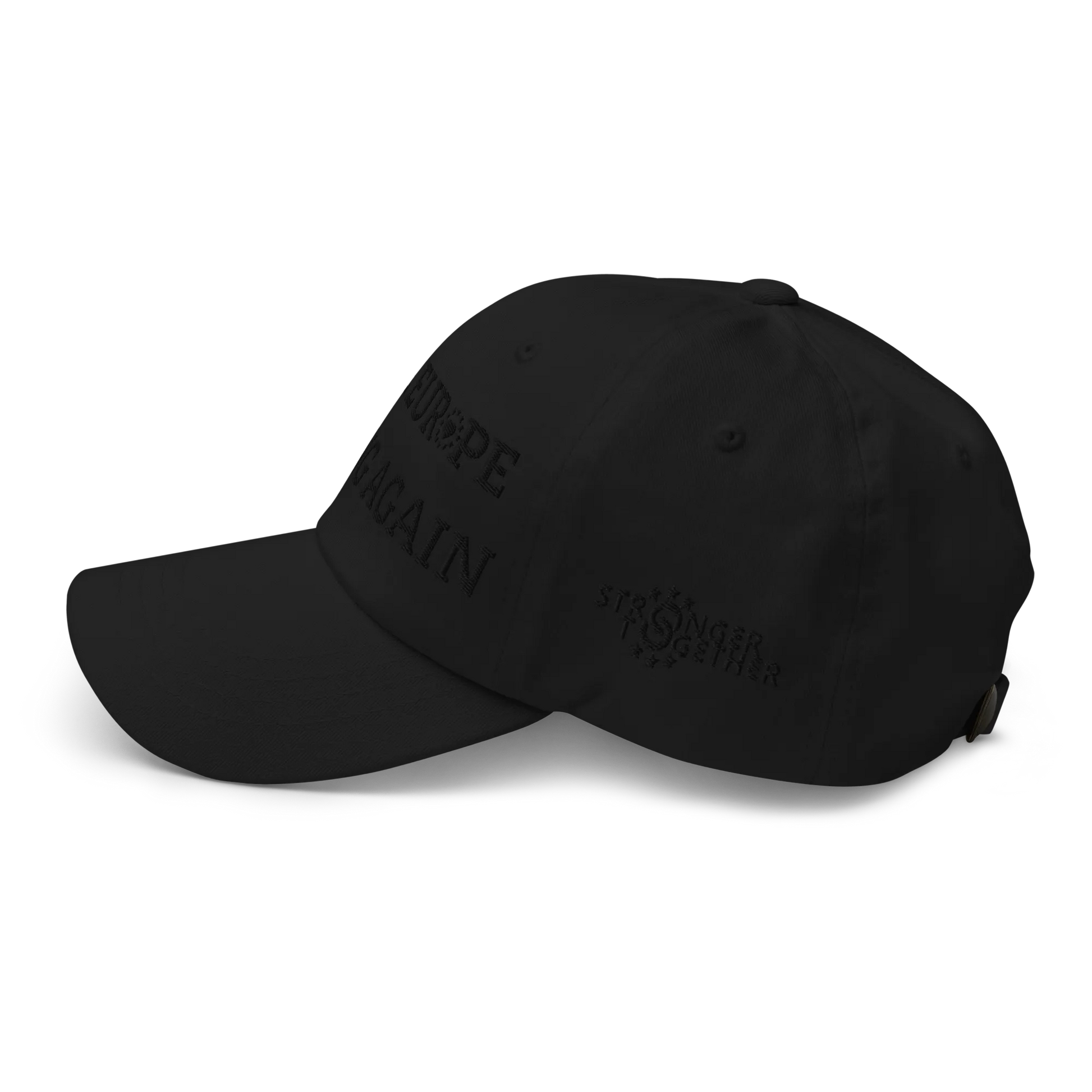 Monochrome Black "Make Europe Strong Again" / MESA Cap with "Show the Love for Europe" emblem Left View