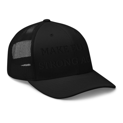 Monochrome Black "Make Europe Strong Again" / MESA Trucker Cap with "Show the Love for Europe" emblem Right Front View
