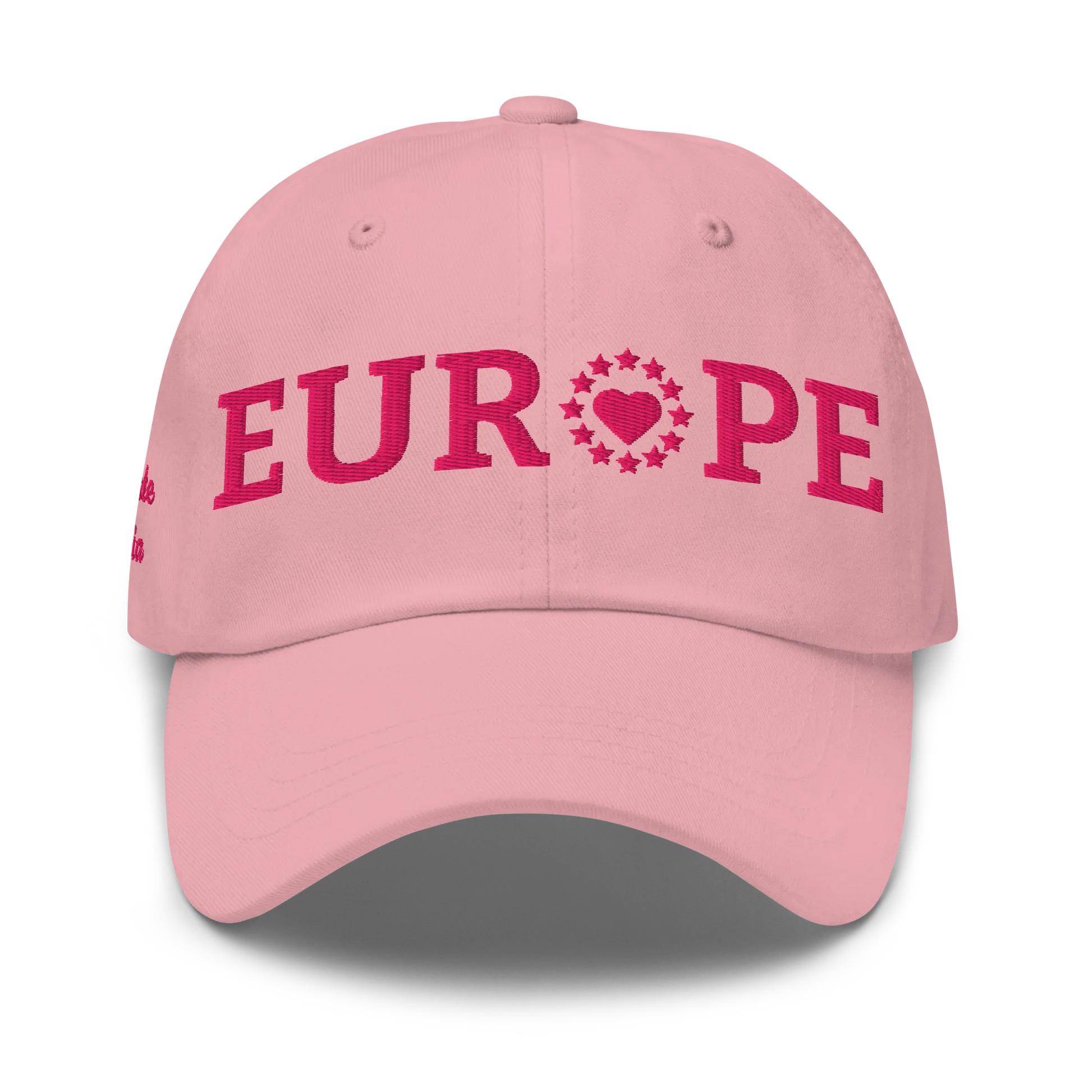 Monochrome Pink "EUROPE" Cap with "Show the Love for EU" emblem Front View