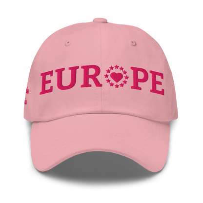 Monochrome Pink "EUROPE" Cap with "Show the Love for EU" emblem Front View