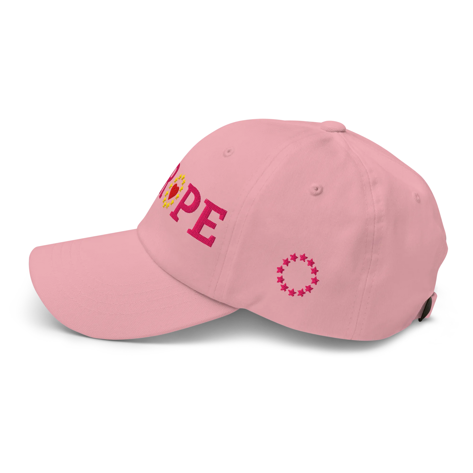 Monochrome Pink "EUROPE" Cap with "Show the Love for EU" emblem in full color Left View