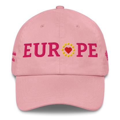 Monochrome Pink "EUROPE" Cap with "Show the Love for Europe" emblem in full color Front View
