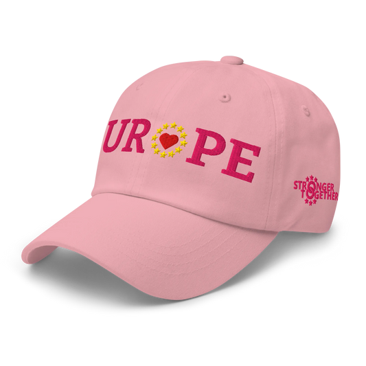 Monochrome Pink "EUROPE" Cap with "Show the Love for Europe" emblem in full color Left Front View