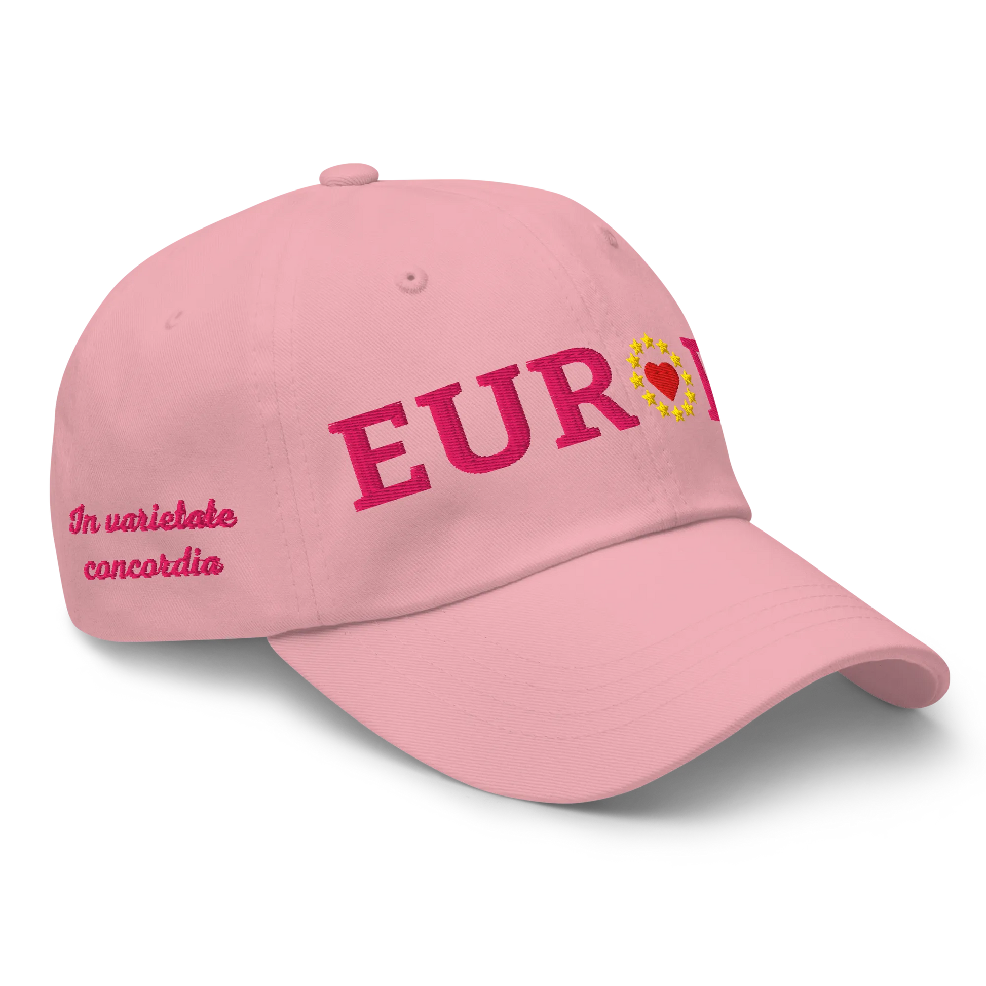 Monochrome Pink "EUROPE" Cap with "Show the Love for Europe" emblem in full color Right Front View