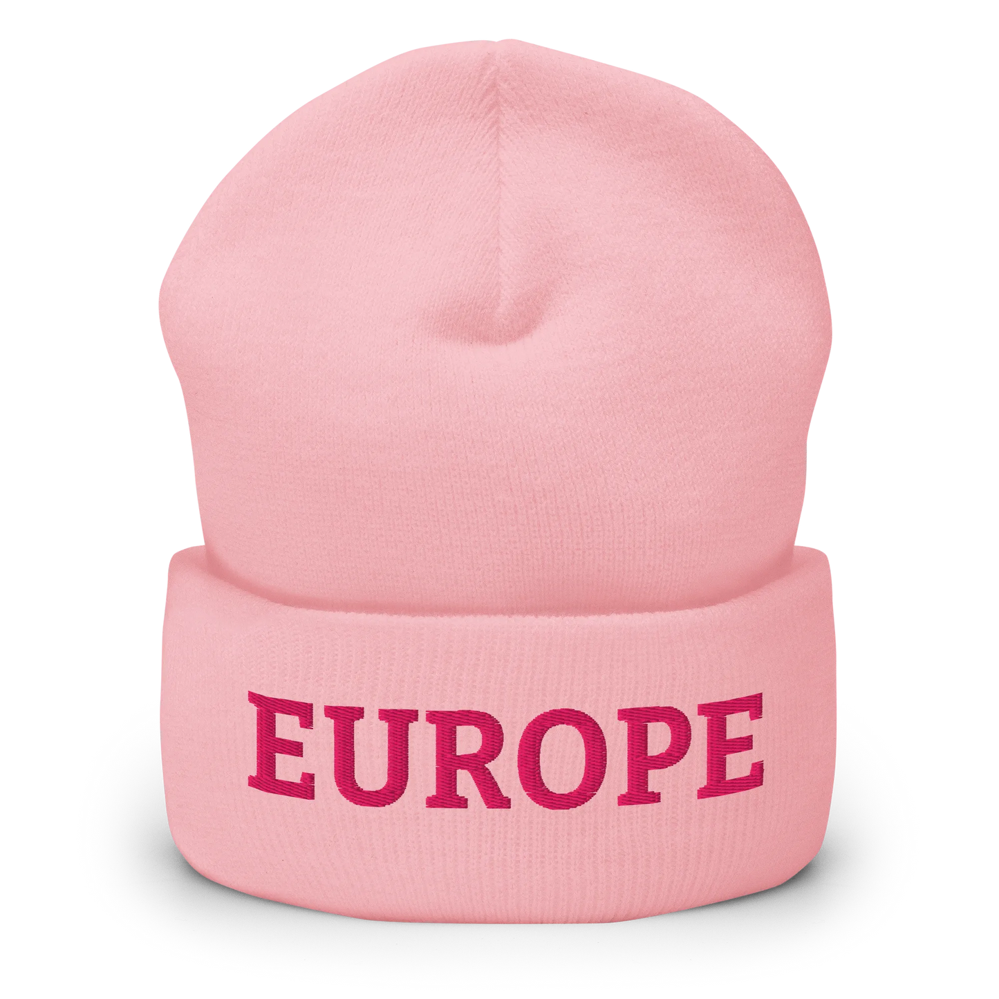 Monochrome Pink "EUROPE" Cuffed Beanie Front View