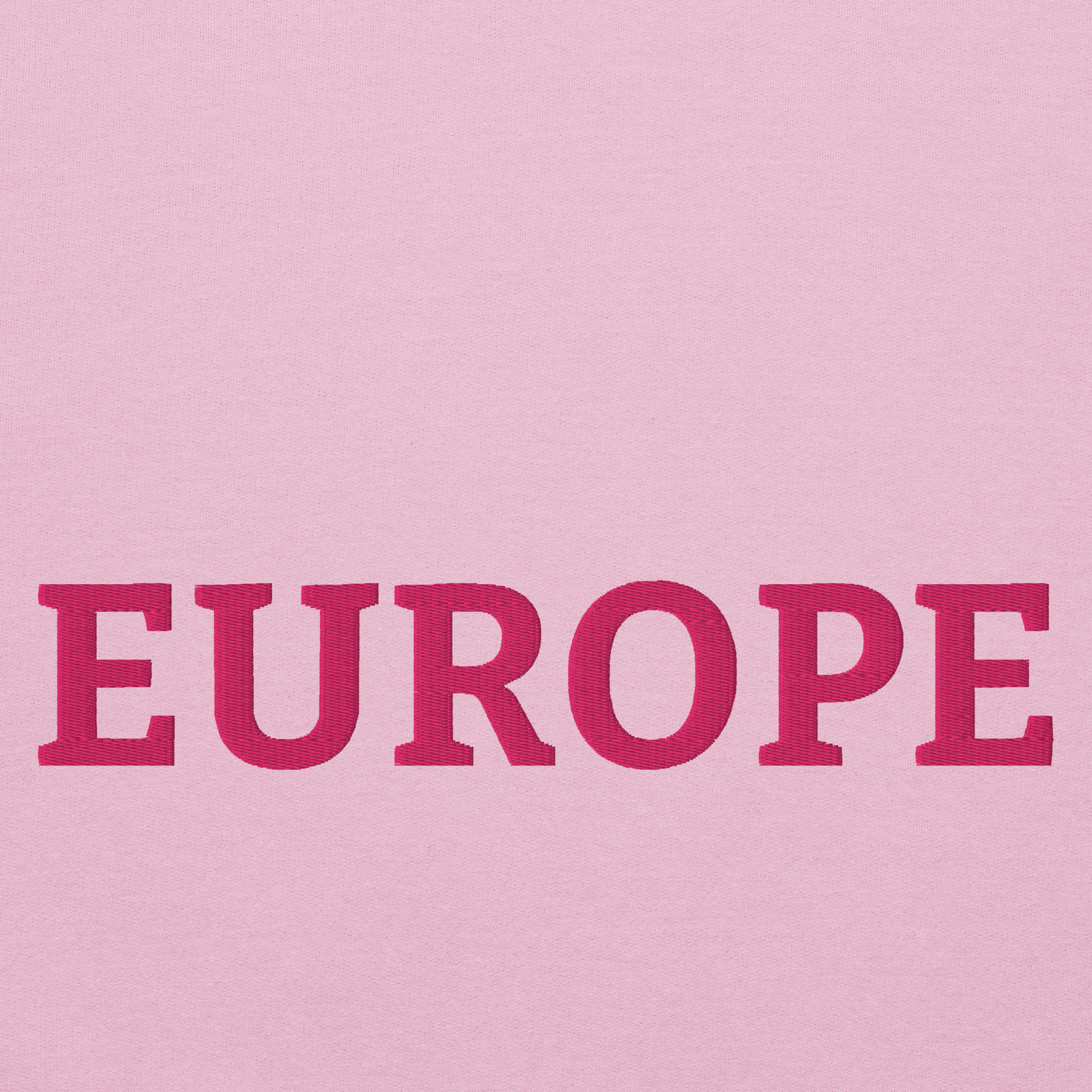 Monochrome Pink "EUROPE" Unisex Sweatshirt Design Close-Up View