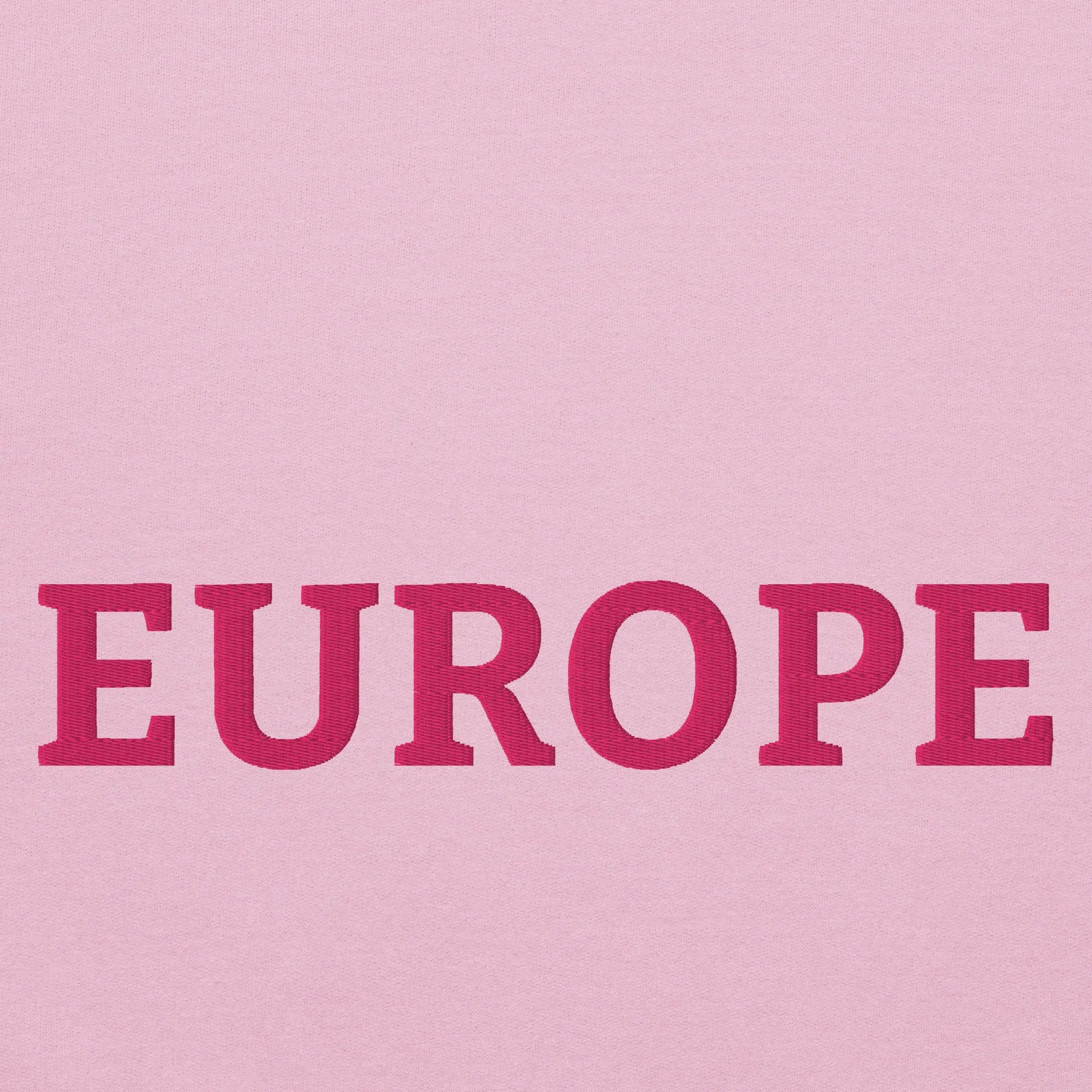 Monochrome Pink "EUROPE" Unisex Sweatshirt Design Close-Up View