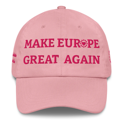 Monochrome Pink "Make Europe Great Again" / MEGA Cap with "Show the Love for Europe" emblem Front View