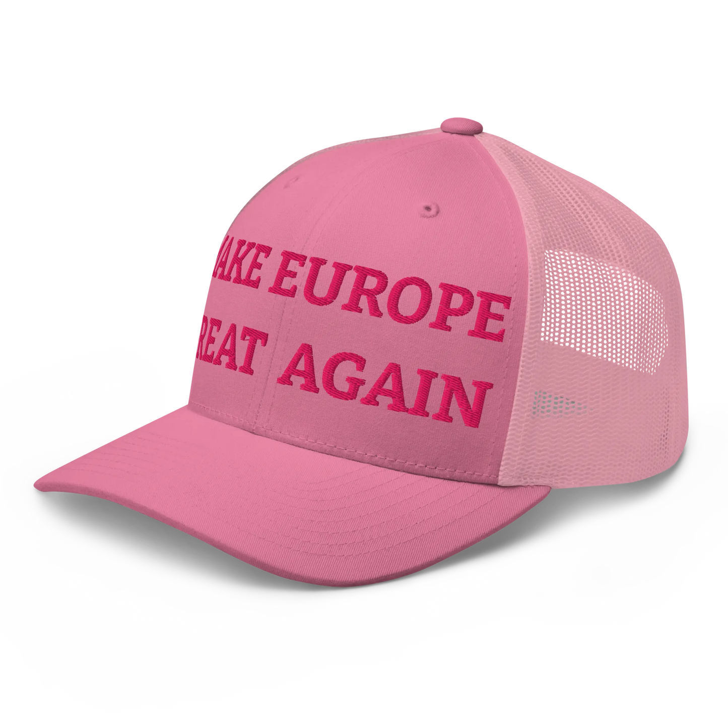 Monochrome Pink "Make Europe Great Again" / MEGA Trucker Cap Left Front View