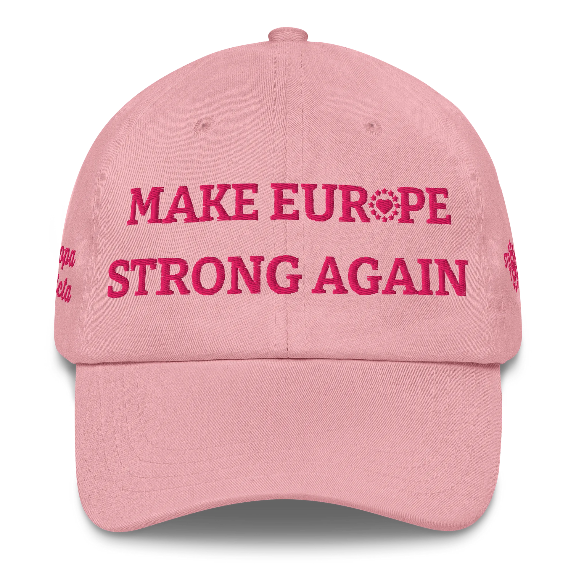 Monochrome Pink "Make Europe Strong Again" / MESA Cap with "Show the Love for Europe" emblem Front View