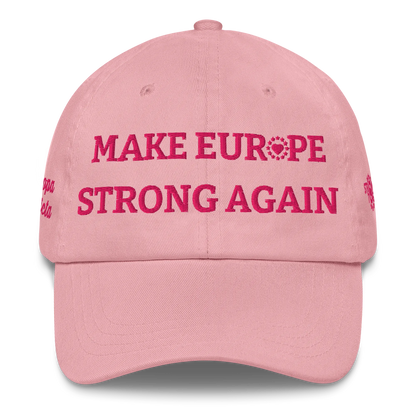 Monochrome Pink "Make Europe Strong Again" / MESA Cap with "Show the Love for Europe" emblem Front View